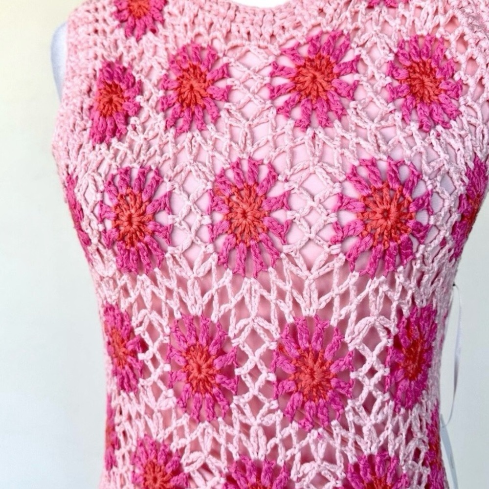 J. Marie Caysie Crochet MIDI Sleeveless Pink Floral Boho Dress Small MSRP $282 - Picture 4 of 12